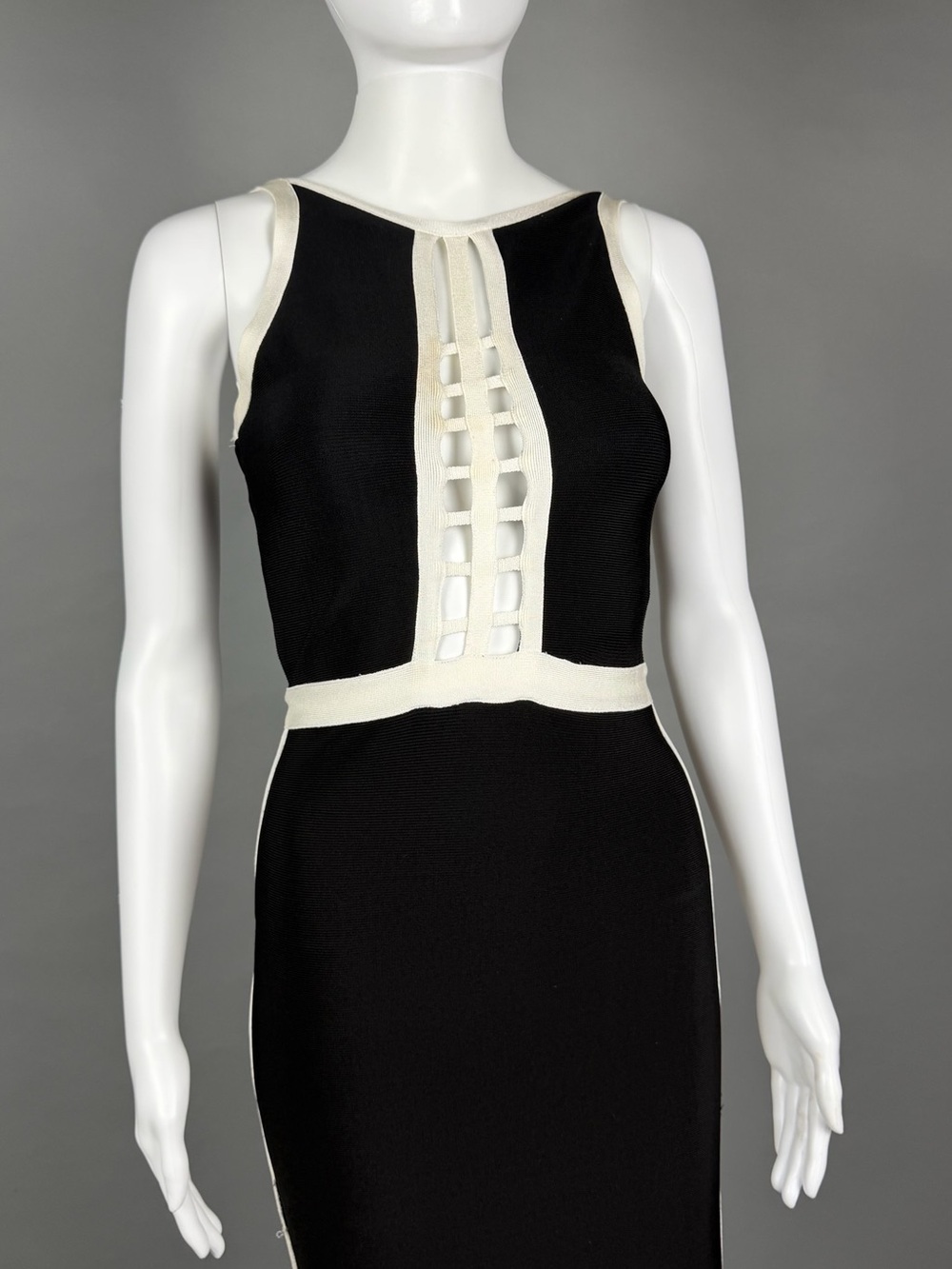 bebe Black One-Shoulder Sheath Dress with Cream Trim